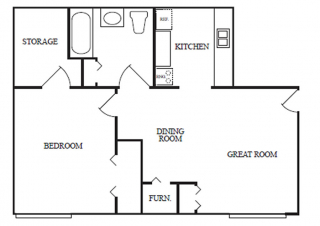 Washington Place Apartments 1 Bedroom Lower Level Floorplan