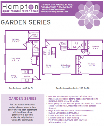 Hampton Apartments Garden Series 1 Bedroom Floorplan