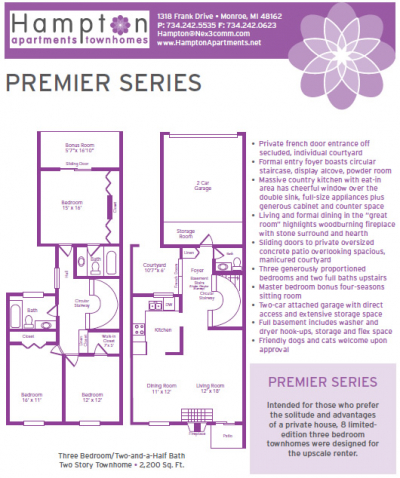 Hampton Apartments Premier Series 3 Bedroom Floorplan