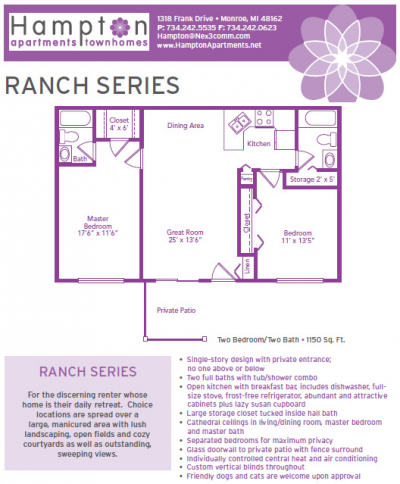 Hampton Apartments Ranch Series 2 Bedroom Floorplan