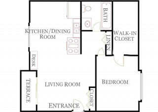 Holiday Center Apartments 1 Bedroom Floorplan