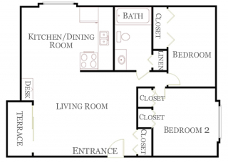 Holiday Center Apartments 2 Bedroom Floorplan